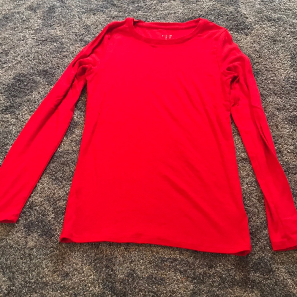 a new day Small Long Sleeve Red Plain T Shirt